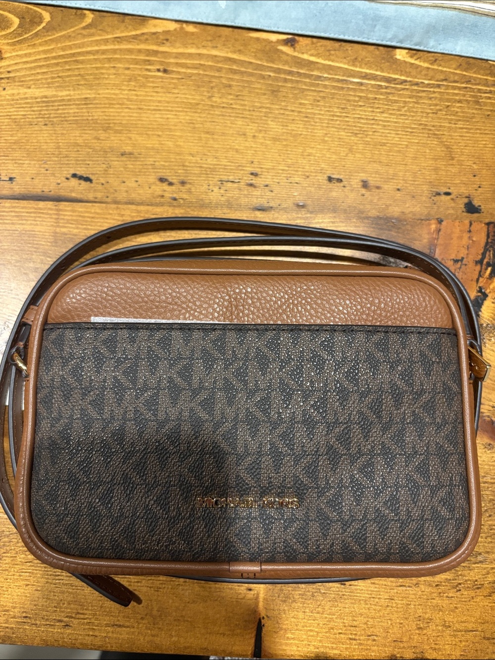 Michael Kors Brown and Dark Brown MK Logo Messenger Bag